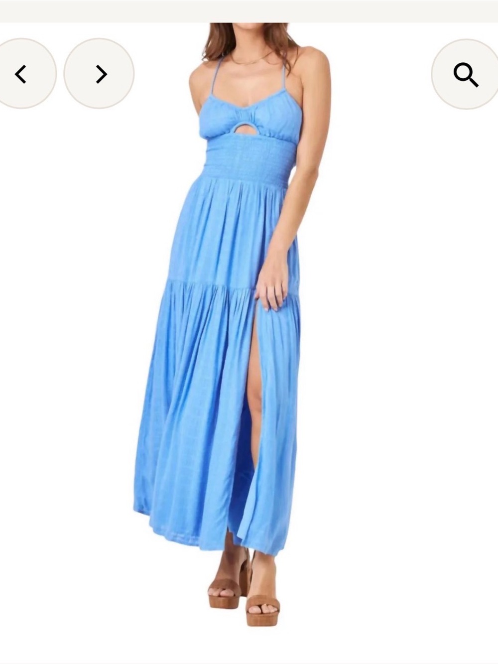 l*space Sky Blue Smocked Maxi Dress with Side Slit